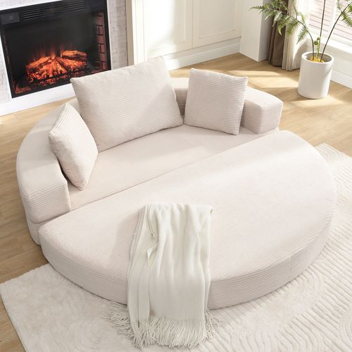 Canapé lit convertible 2 places en velours côtelé beige, 173x176 cm, gain de place, sans montage