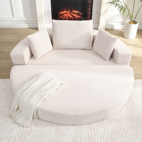 Canapé lit convertible 2 places en velours côtelé beige, 173x176 cm, gain de place, sans montage
