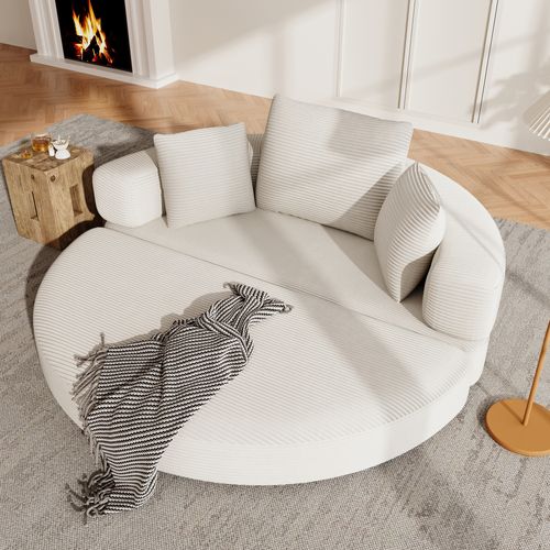 Canapé lit convertible 2 places en velours côtelé beige, 173x176 cm, gain de place, sans montage