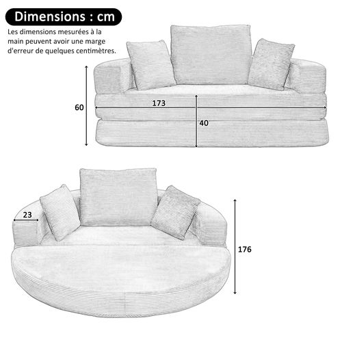 Canapé-lit Pliable Gris 173 X 176 Cm 2-en-1 Pour Petit Espace