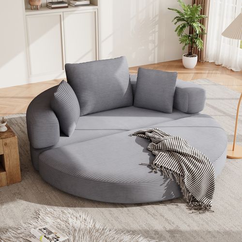 Canapé-lit Pliable Gris 173 X 176 Cm 2-en-1 Pour Petit Espace