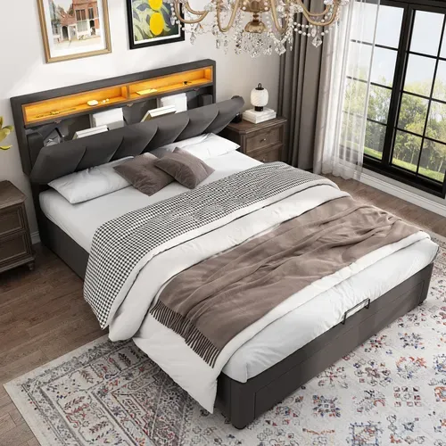 Lit Coffre 140x190 Cm Avec Structure En Acier Et éclairage LED
