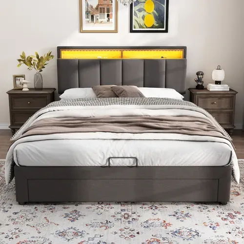 Lit Coffre 140x190 Cm Avec Structure En Acier Et éclairage LED