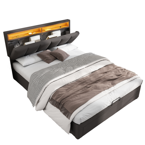 Lit Coffre 140x190 Cm Avec Structure En Acier Et éclairage LED