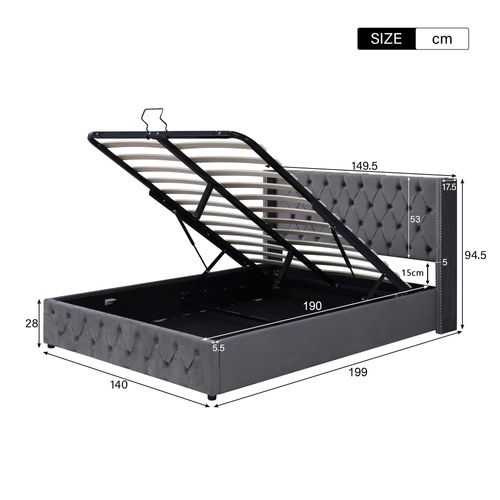 Lit Coffre 140x190 Cm Avec Structure Hydraulique En Velours Gris avec rangement