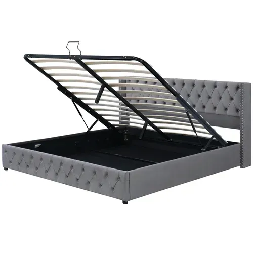 Lit Coffre 140x190 Cm Avec Structure Hydraulique En Velours Gris avec rangement