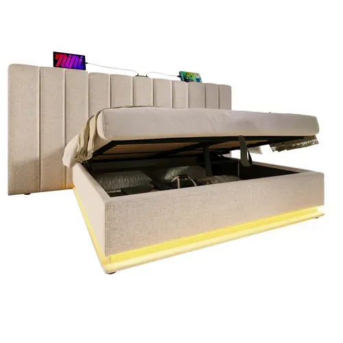 Lit Coffre 160x200 Cm Avec Structure Hydraulique Et Éclairage LED