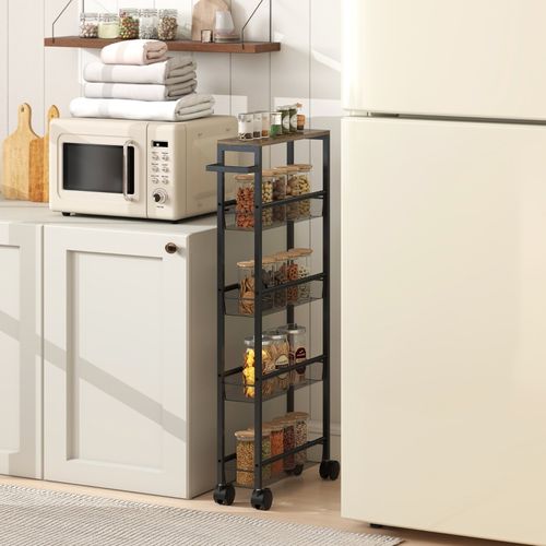 Desserte à Roulettes Noire 47 X 13 X 96,5 Cm Pour Cuisine Et Rangement