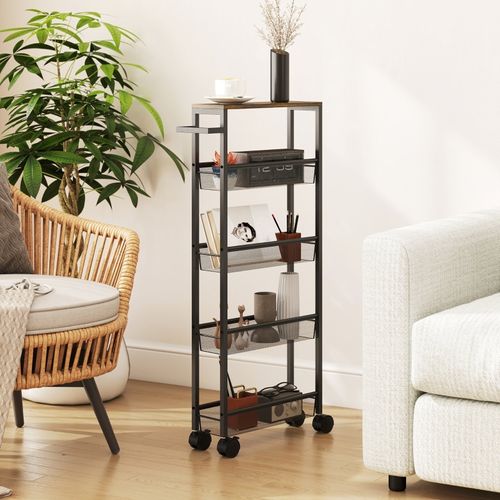 Desserte à Roulettes Noire 47 X 13 X 96,5 Cm Pour Cuisine Et Rangement