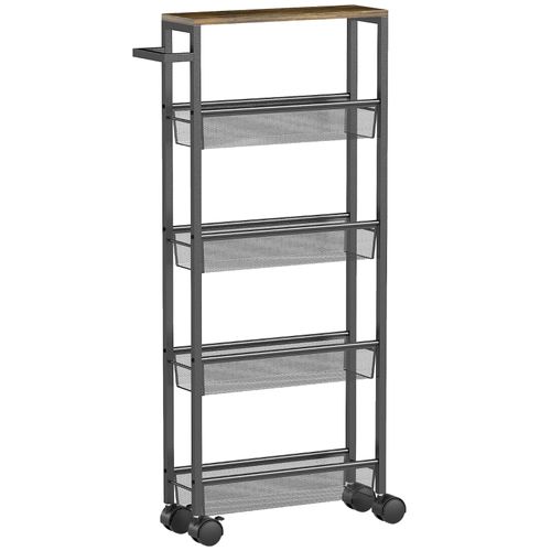Desserte à Roulettes Noire 47 X 13 X 96,5 Cm Pour Cuisine Et Rangement
