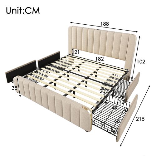 Lit Coffre 180x200 Cm Avec Tête De Lit Rembourrée Et Chargement USB