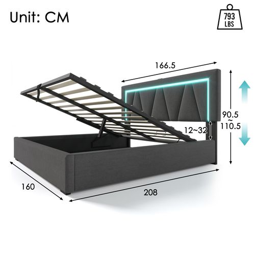 Lit Coffre 160x200 Cm Avec Structure Rembourrée Et éclairage LED
