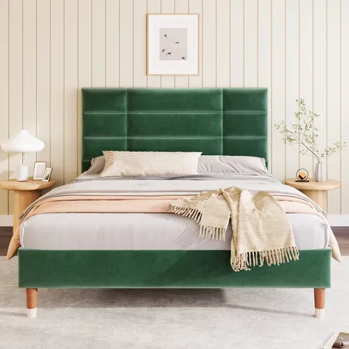 Lit Rembourré 140x200 Cm Avec Sommier En Velours Vert