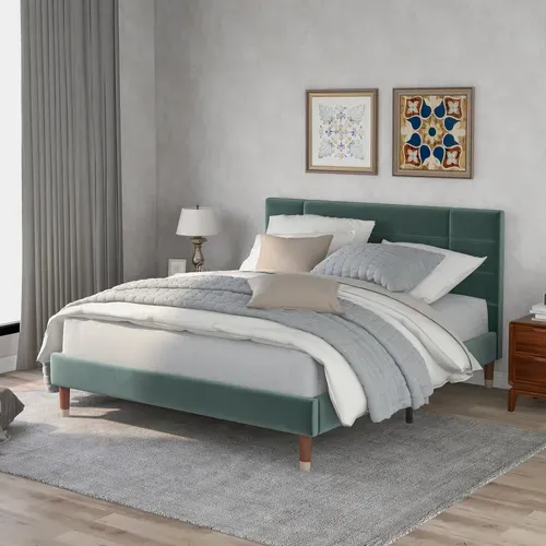 Lit Rembourré 140x200 Cm Avec Sommier En Velours Vert