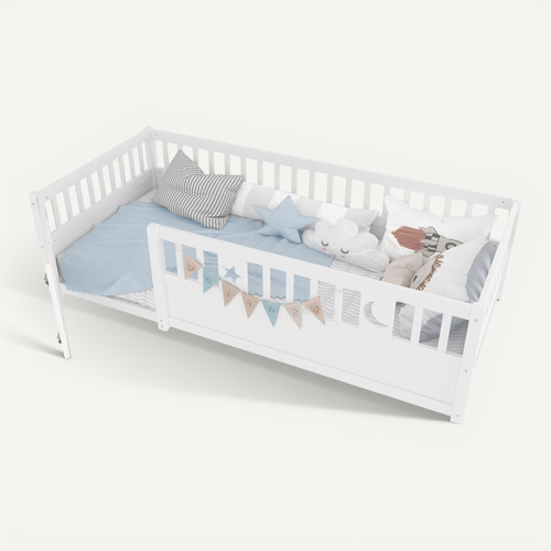 Lit Enfant 90x190 Cm Avec Barre De Sécurité Et Décoration étoile Et Lune