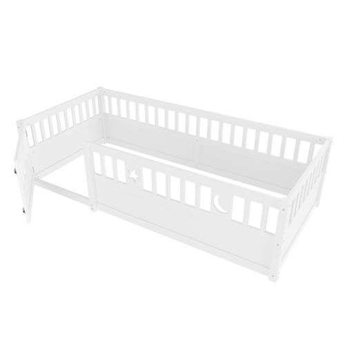 Lit Enfant 90x190 Cm Avec Barre De Sécurité Et Décoration étoile Et Lune