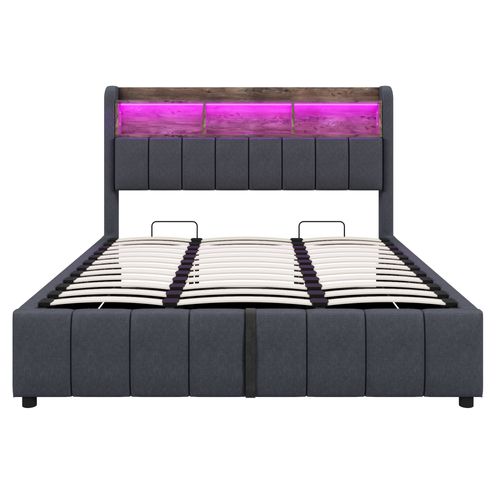 Lit Rembourré 180x200 Cm Avec Coffre De Rangement Et Éclairage LED