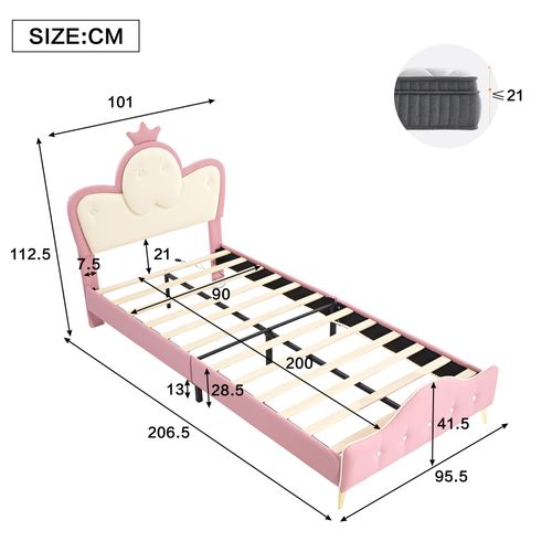 Lit Enfant 90x200 Cm Avec Structure En Pu Et Bande LED Monochrome