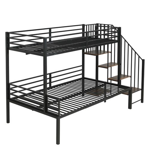 Lit Superposé 90x200 Cm Et 120x200 Cm Avec Échelle D'angle Et Rangement