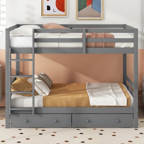Lit Superposé 140x200 Cm Avec Structure En Bois De Pin Et Tiroirs De Rangement