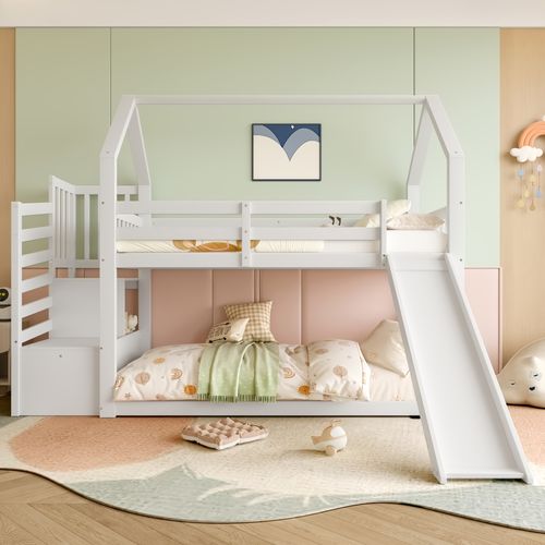 Lit superposé 90x200 Cm Avec Structure En Bois Et Échelle De Rangement
