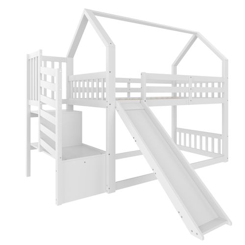 Lit superposé 90x200 Cm Avec Structure En Bois Et Échelle De Rangement