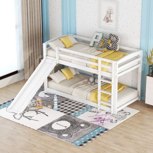Lit Superposé 90x200 Cm Avec Cadre En Bois Massif Et Toboggan