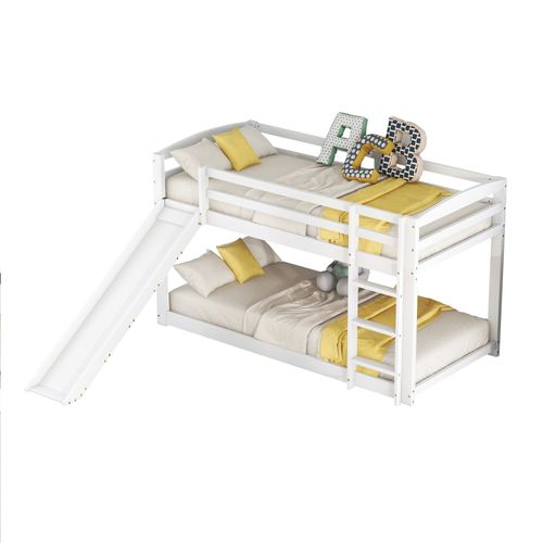 Lit Superposé 90x200 Cm Avec Cadre En Bois Massif Et Toboggan
