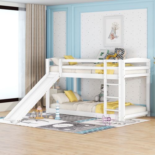 Lit Superposé 90x200 Cm Avec Cadre En Bois Massif Et Toboggan