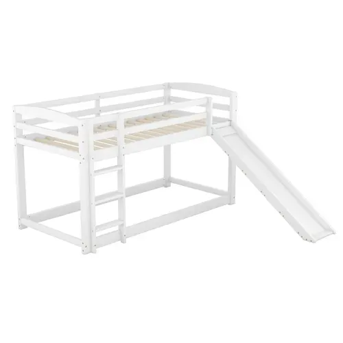 Lit Superposé 90x200 Cm Avec Cadre En Bois Massif Et Toboggan