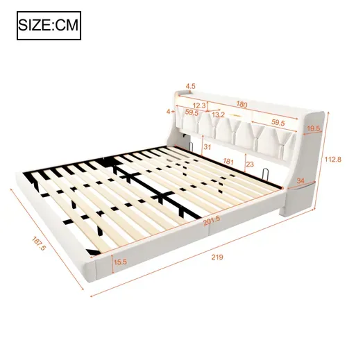 Lit Rembourré 180x200 Cm Avec Tête De Lit Rabattable Et Rangements Beige