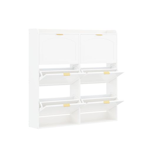 Meuble à Chaussures 120 Cm Avec 6 Compartiments Abattants, Blanc