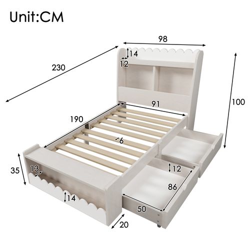 Lit Enfant 90x190 Cm Avec Rangement Et étagère Intégrée