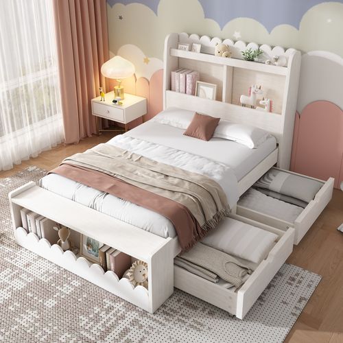 Lit Enfant 90x190 Cm Avec Rangement Et étagère Intégrée
