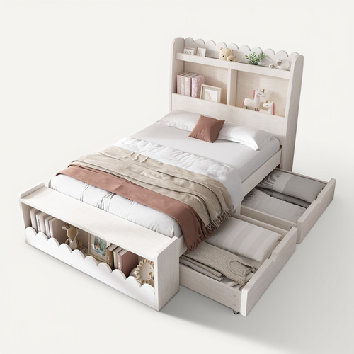 Lit Enfant 90x190 Cm Avec Rangement Et étagère Intégrée