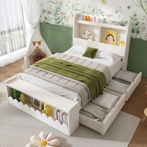 Lit Enfant 90x190 Cm Avec Rangement Et étagère Intégrée