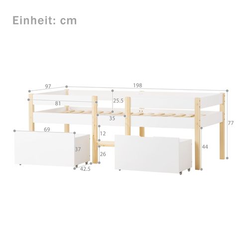 Lit Enfant 90x190 Cm En Bois Massif Avec Tiroir Et Protection Contre Les Chutes