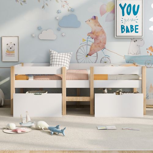 Lit Enfant 90x190 Cm En Bois Massif Avec Tiroir Et Protection Contre Les Chutes