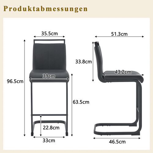 Lot De 2 Tabourets De Bar Noirs 96,5 Cm Pour Cuisine Et Restaurant