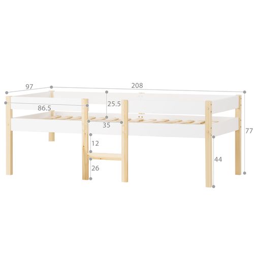 Lit Enfant Semi-hauteur 90x200 Cm Avec Protection Contre Les Chutes En Bois Massif Blanc Et Chêne