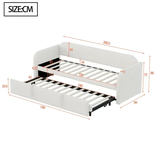 Canapé-lit 90x190 Cm Avec Structure Extensible En 180x190 Cm Tissu Beige
