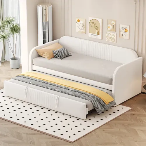 Canapé-lit 90x190 Cm Avec Structure Extensible En 180x190 Cm Tissu Beige