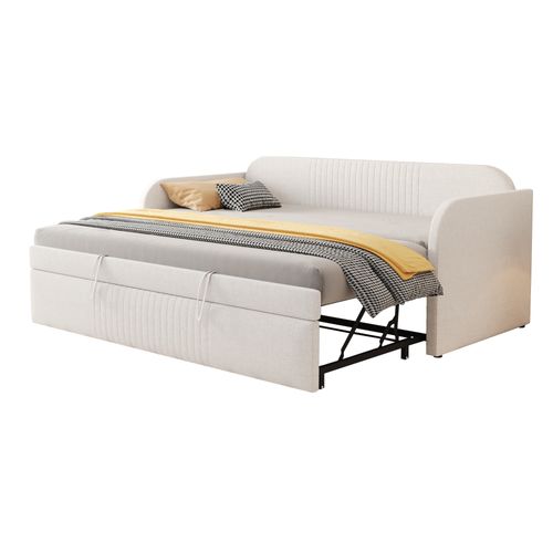 Canapé-lit 90x190 Cm Avec Structure Extensible En 180x190 Cm Tissu Beige