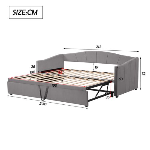 Canapé-lit 90/180x200 Cm Avec Structure Extensible Tissu Gris