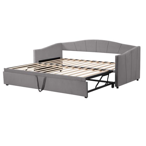 Canapé-lit 90/180x200 Cm Avec Structure Extensible Tissu Gris