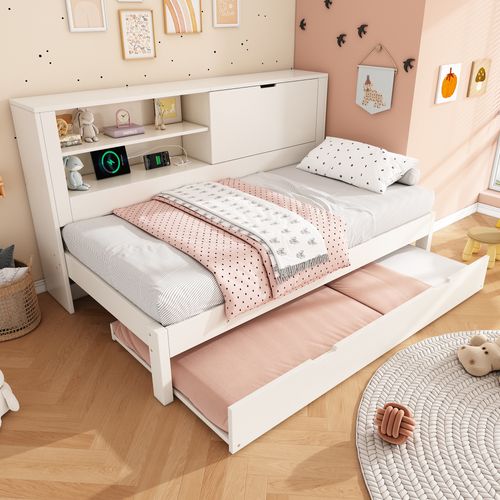 Lit Simple 90x190 Cm Avec Structure Gigogne En Bois Blanc