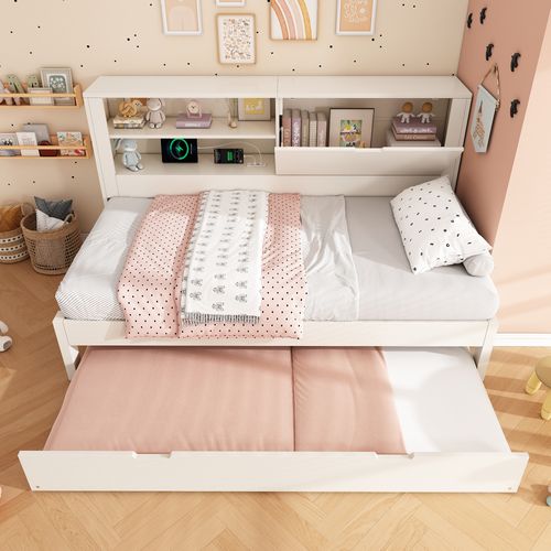 Lit Simple 90x190 Cm Avec Structure Gigogne En Bois Blanc