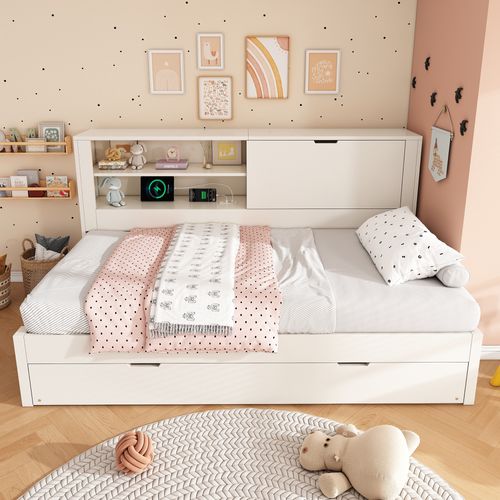 Lit Simple 90x190 Cm Avec Structure Gigogne En Bois Blanc