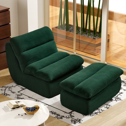 Fauteuil Poire Vert En Velours Côtelé Avec Repose-pieds Chaise Lounge Moderne