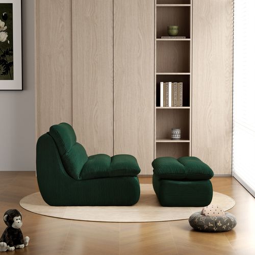 Fauteuil Poire Vert En Velours Côtelé Avec Repose-pieds Chaise Lounge Moderne